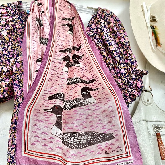 Rare Eleanor Paine Loon Printed vintage Scarf /wrap made in Japan w nature feel - Picture 4 of 14